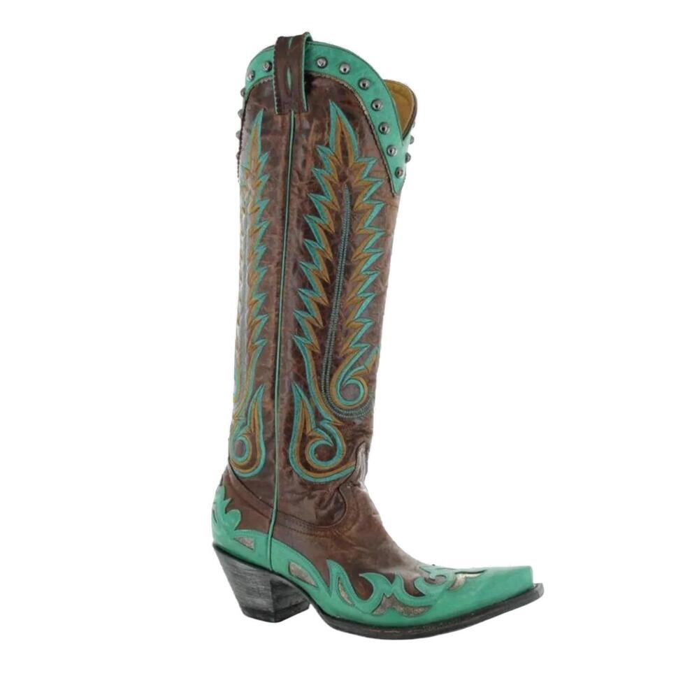 NEW OLD GRINGO women's nevada heavier brass western boot in brown/teal - Picture 1 of 3